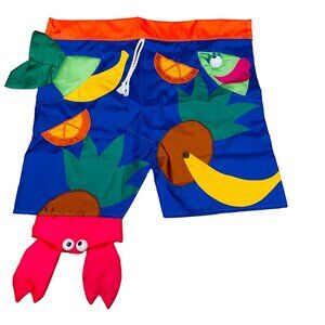 Mens Trunks Tropical Crab Fruit Print Flag Swim Drawstring Closure outdoor 30